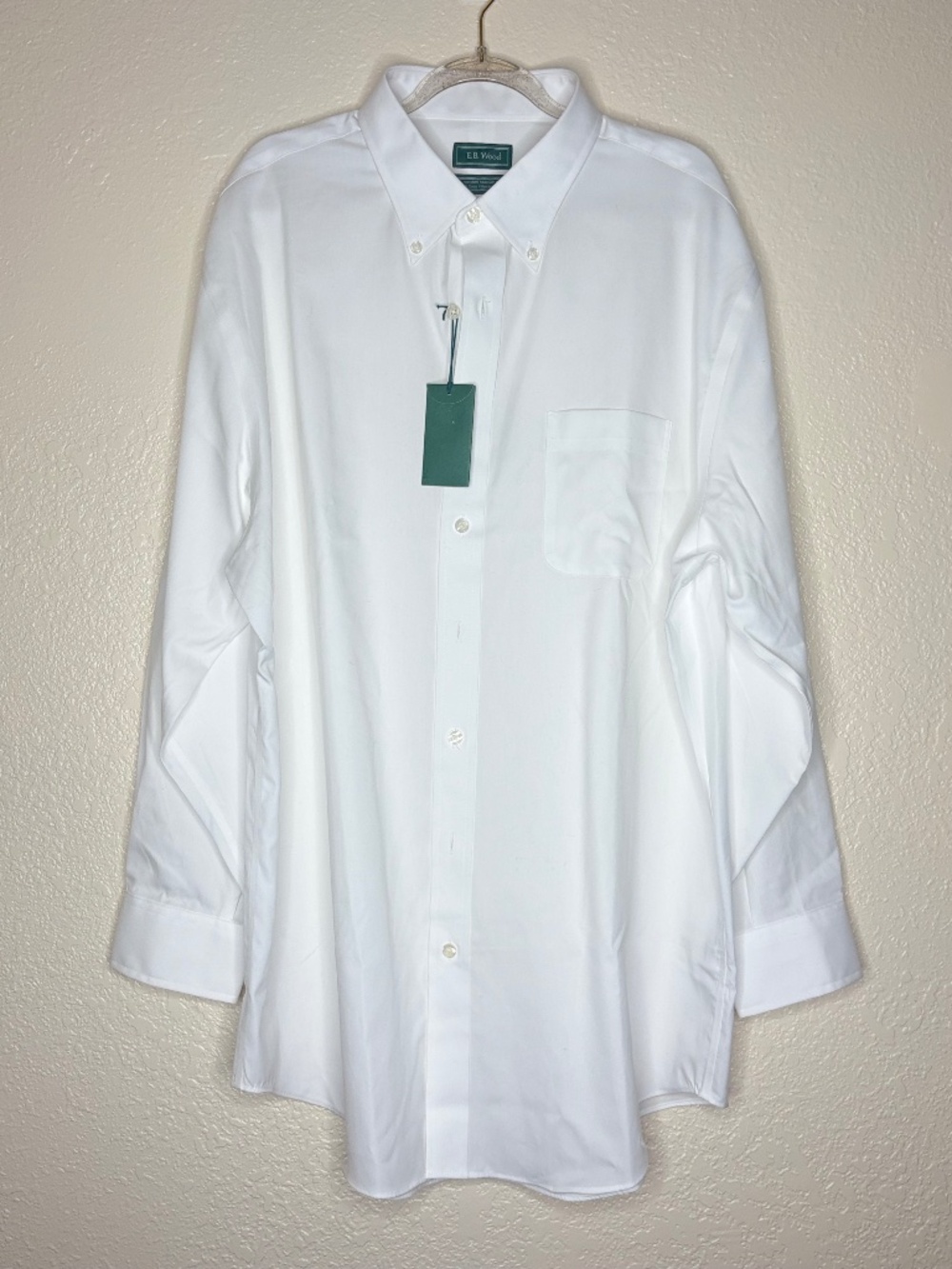 E.B. Wood Men's White Non-Iron Dress Shirt 17 32/33 Regular Fit Button Down